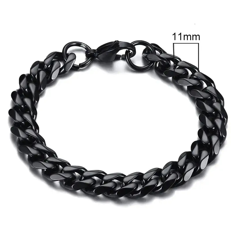 Stainless steel chain bracelet with round pattern design - 11mm black / 18cm - necklace
