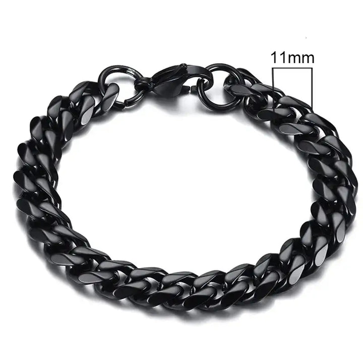 Stainless steel chain bracelet with round pattern design - 11mm black / 18cm - necklace