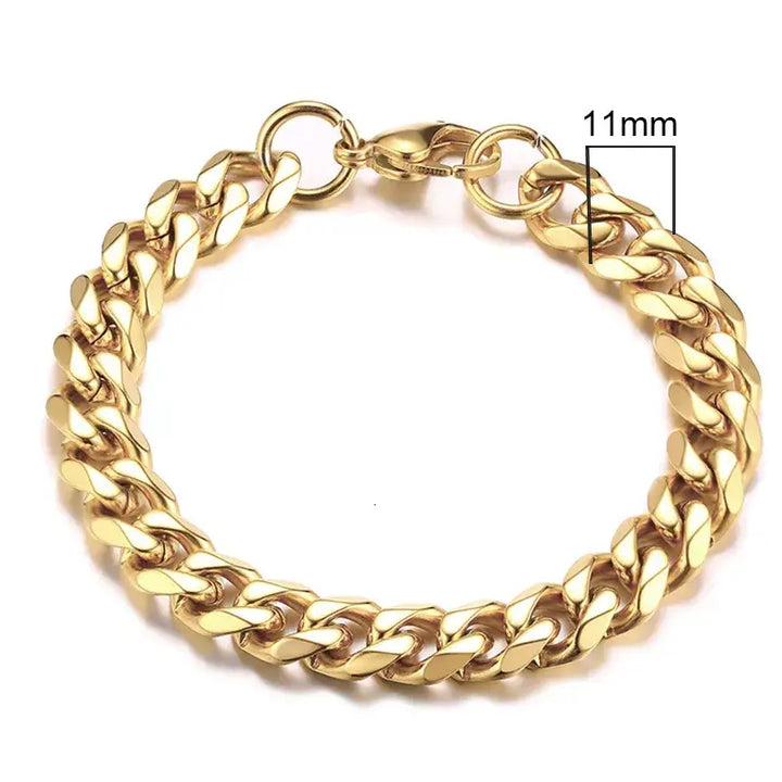 Stainless steel chain bracelet with round pattern design - 11mm gold / 18cm - necklace