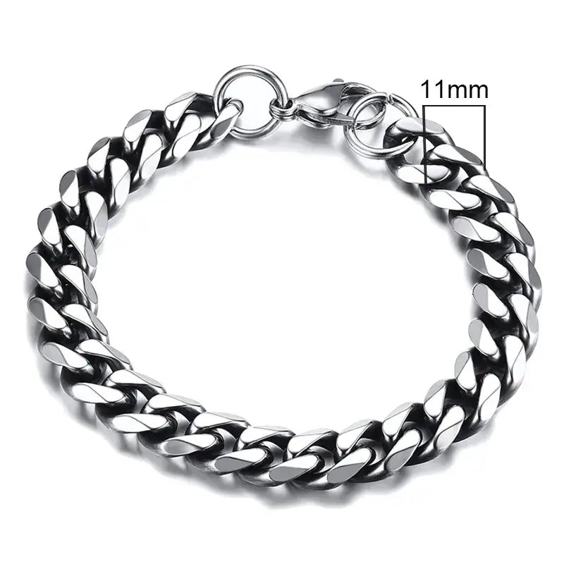 Stainless steel chain bracelet with round pattern design - 11mm vintage silver / 18cm - necklace