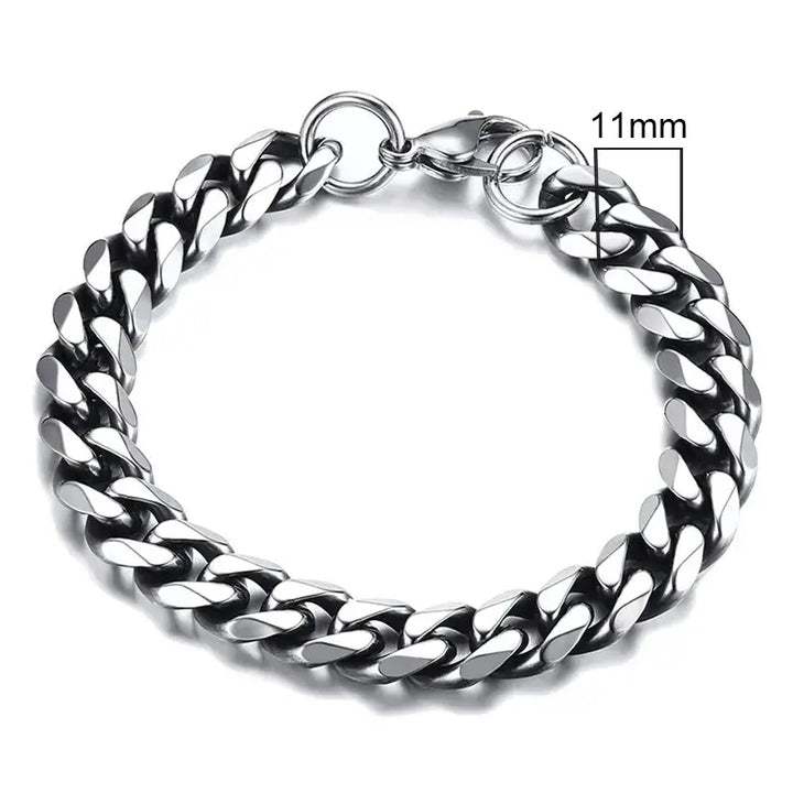 Stainless steel chain bracelet with round pattern design - 11mm vintage silver / 18cm - necklace