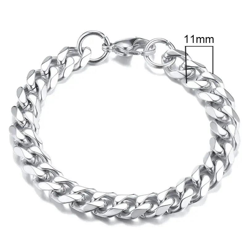 Stainless steel chain bracelet with round pattern design - 11mmsilver / 18cm - necklace