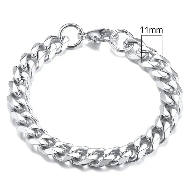 Stainless steel chain bracelet with round pattern design - 11mmsilver / 18cm - necklace