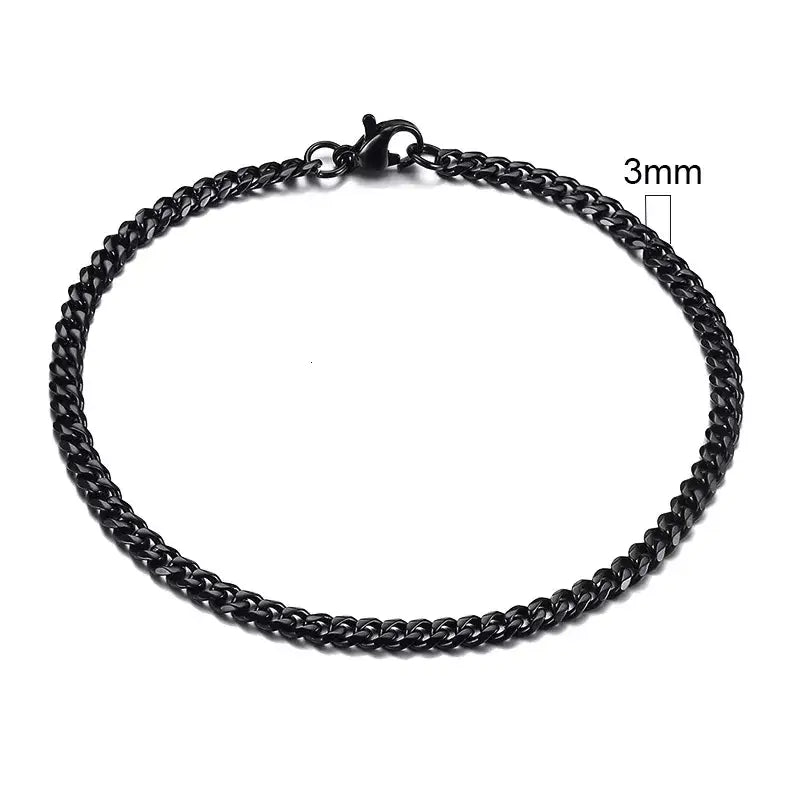 Stainless steel chain bracelet with round pattern design - 3mm black / 18cm - necklace