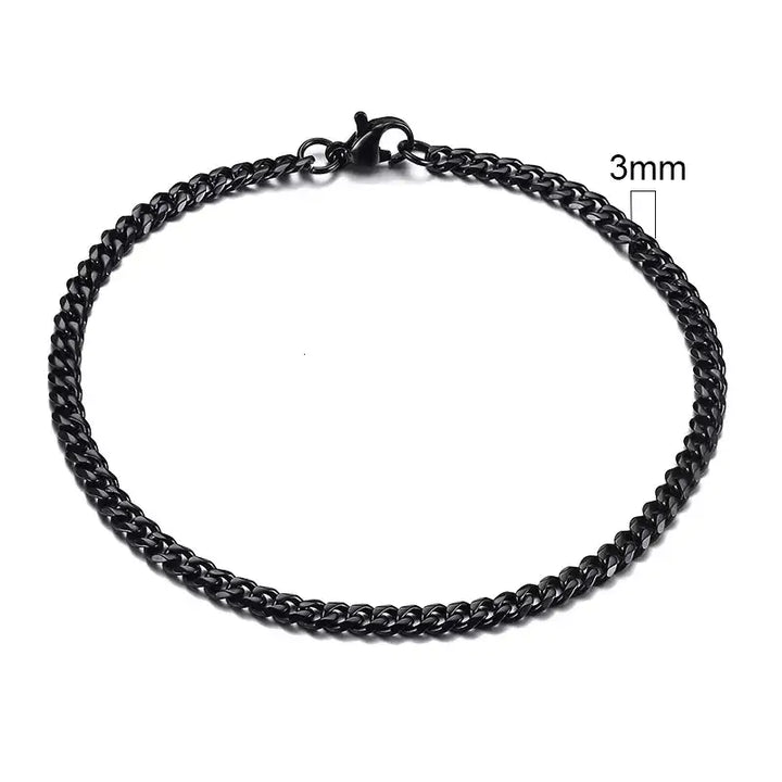 Stainless steel chain bracelet with round pattern design - 3mm black / 18cm - necklace