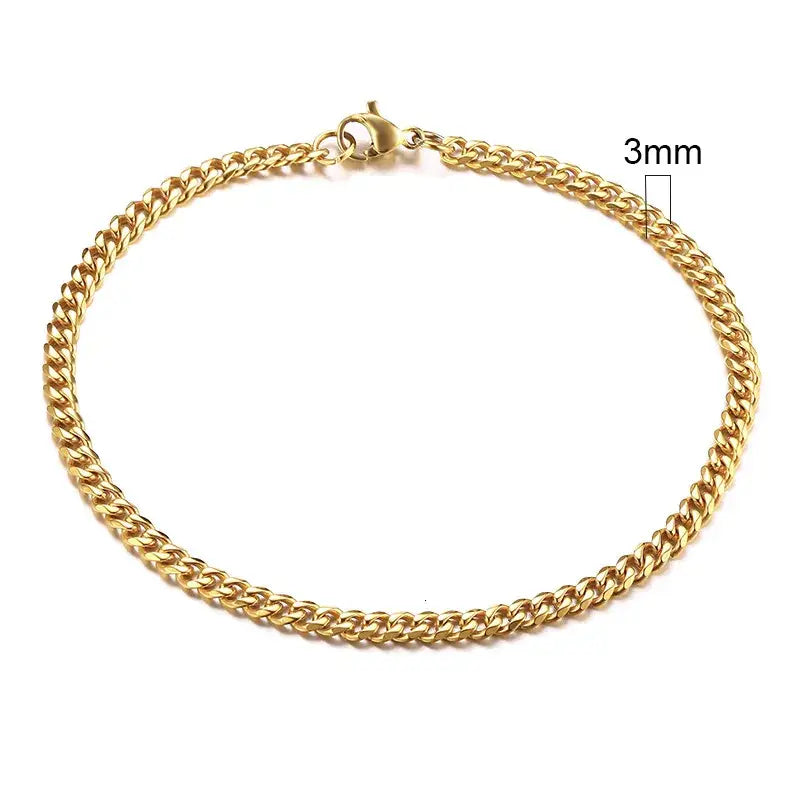 Stainless steel chain bracelet with round pattern design - 3mm gold / 18cm - necklace