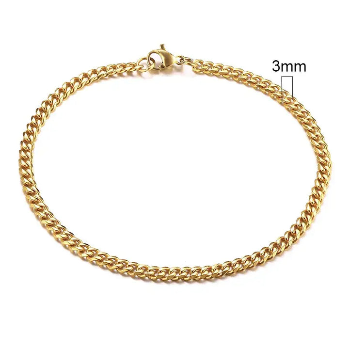 Stainless steel chain bracelet with round pattern design - 3mm gold / 18cm - necklace