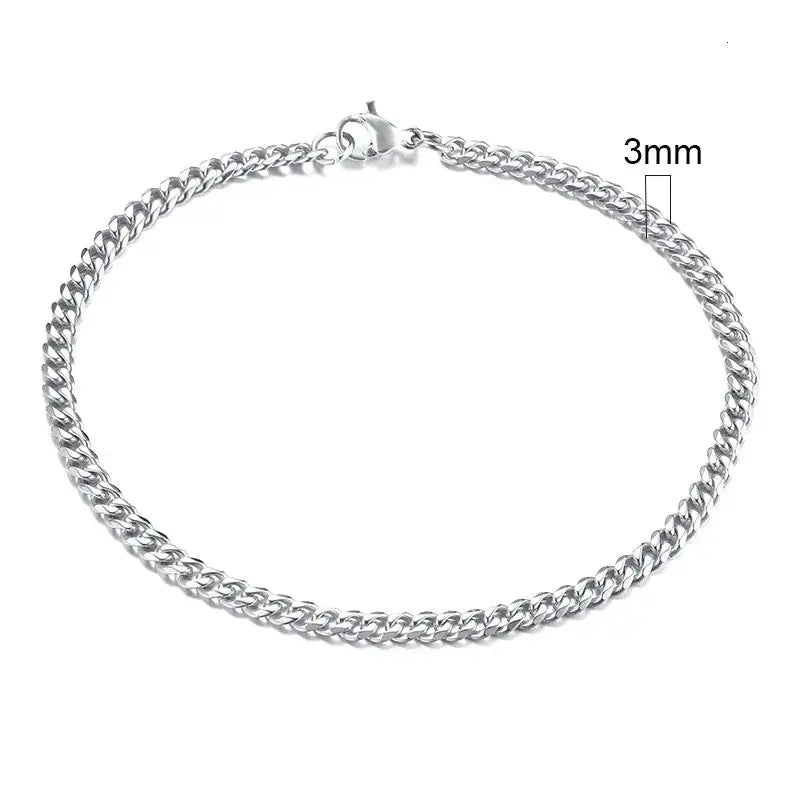 Stainless steel chain bracelet with round pattern design - 3mm silver / 18cm - necklace