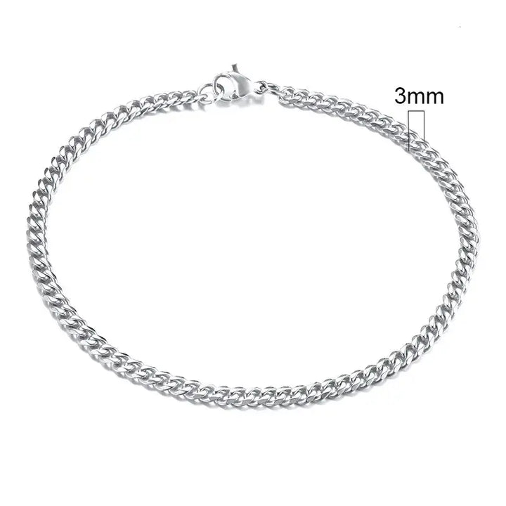 Stainless steel chain bracelet with round pattern design - 3mm silver / 18cm - necklace