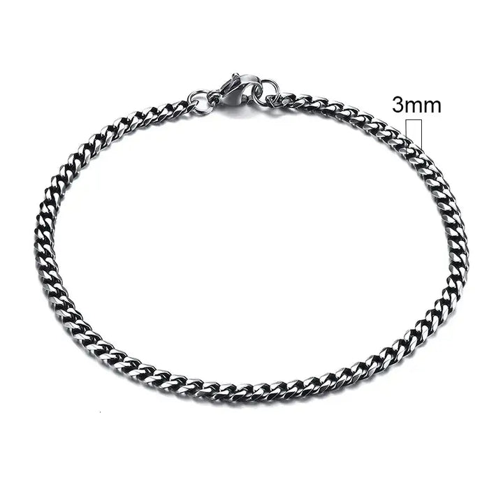 Stainless steel chain bracelet with round pattern design - 3mm vintage silver / 18cm - necklace