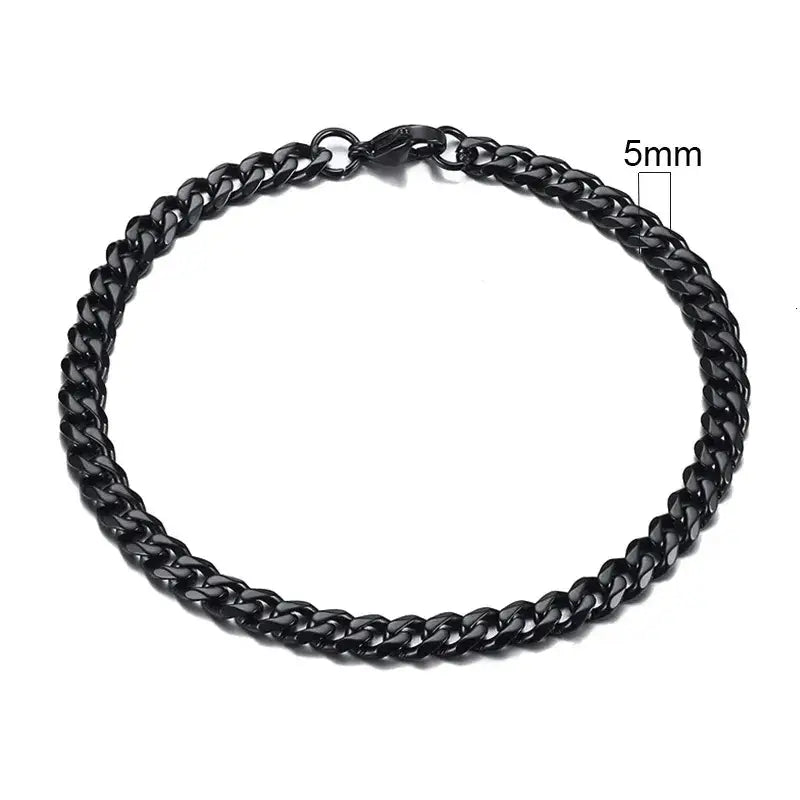 Stainless steel chain bracelet with round pattern design - 5mm black / 18cm - necklace