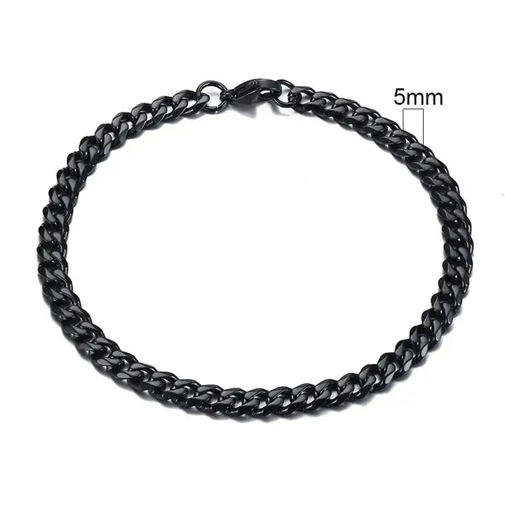 Stainless steel chain bracelet with round pattern design - 5mm black / 18cm - necklace