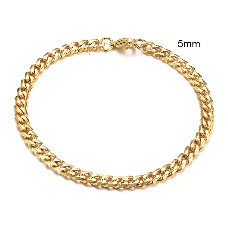 Stainless steel chain bracelet with round pattern design - 5mm gold / 18cm - necklace