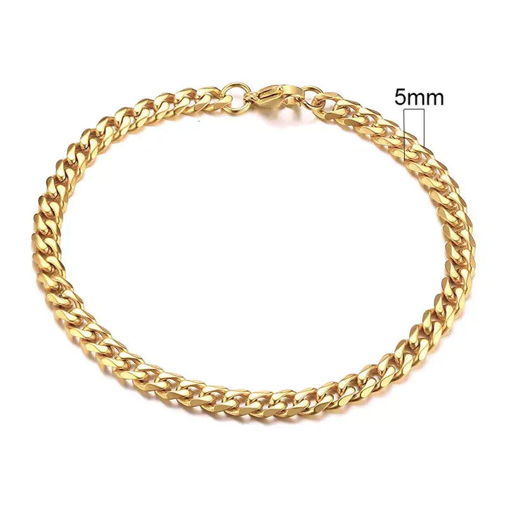 Stainless steel chain bracelet with round pattern design - 5mm gold / 18cm - necklace