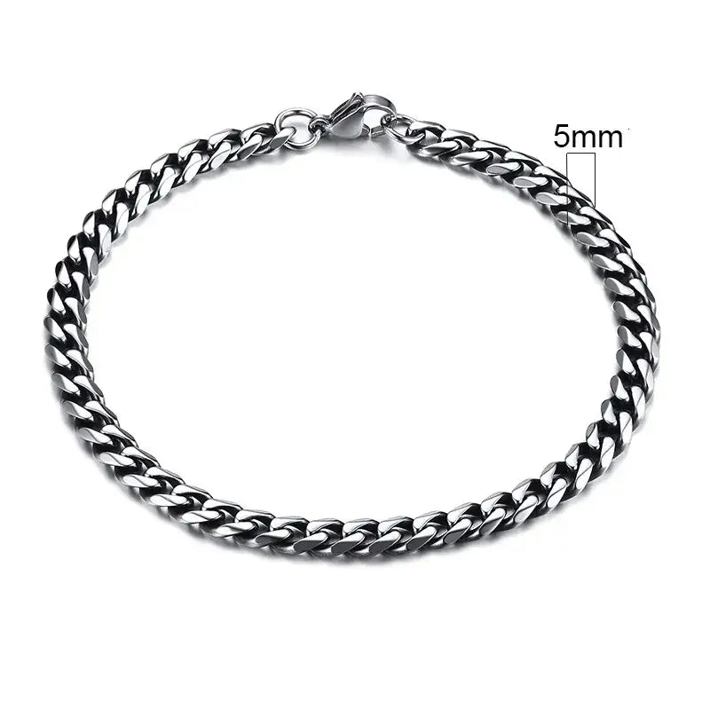 Stainless steel chain bracelet with round pattern design - 5mm vintage silver / 18cm - necklace