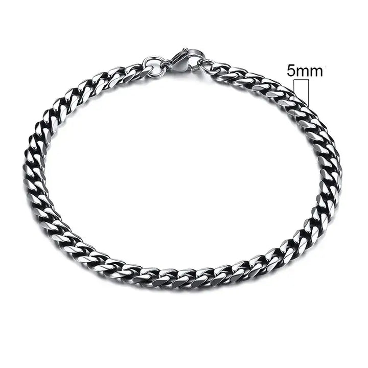 Stainless steel chain bracelet with round pattern design - 5mm vintage silver / 18cm - necklace