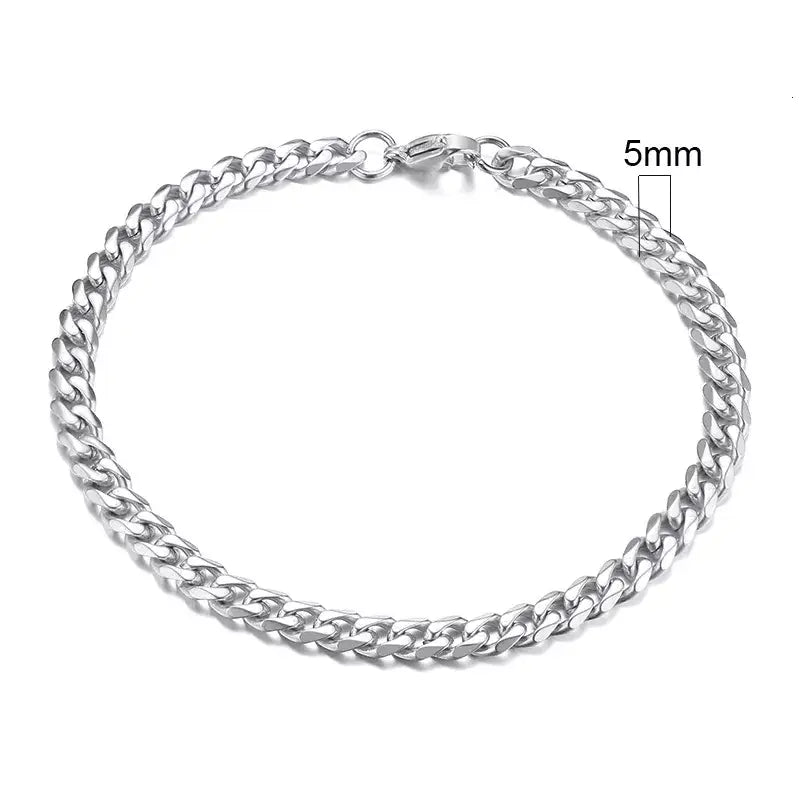 Stainless steel chain bracelet with round pattern design - 5mmsilver / 18cm - necklace