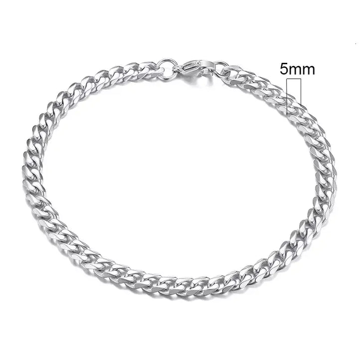 Stainless steel chain bracelet with round pattern design - 5mmsilver / 18cm - necklace