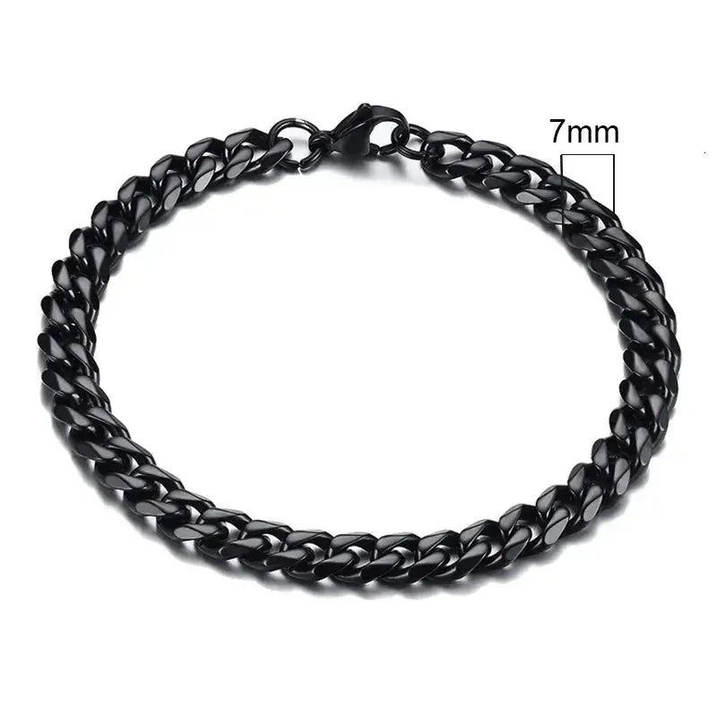 Stainless steel chain bracelet with round pattern design - 7mm black / 18cm - necklace