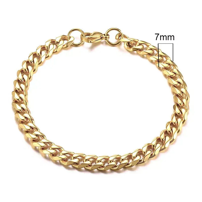 Stainless steel chain bracelet with round pattern design - 7mm gold / 18cm - necklace