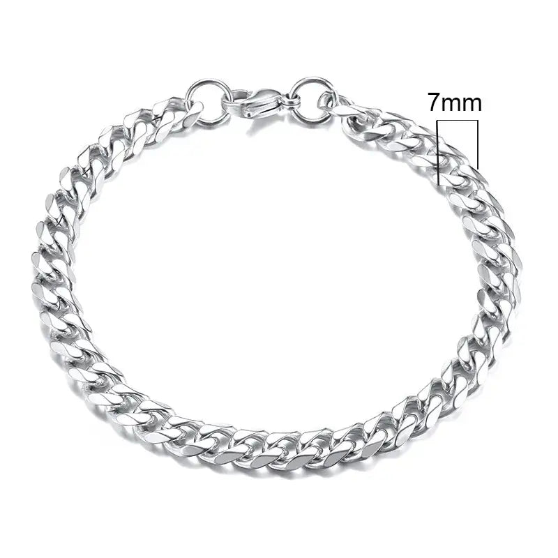 Stainless steel chain bracelet with round pattern design - 7mmsilver / 18cm - necklace