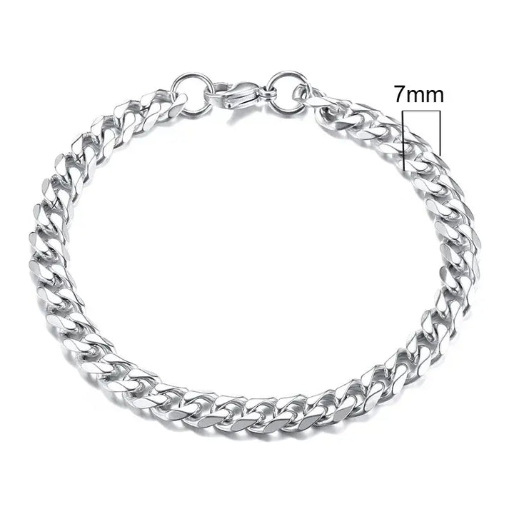 Stainless steel chain bracelet with round pattern design - 7mmsilver / 18cm - necklace