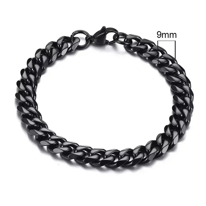 Stainless steel chain bracelet with round pattern design - 9mm black / 18cm - necklace