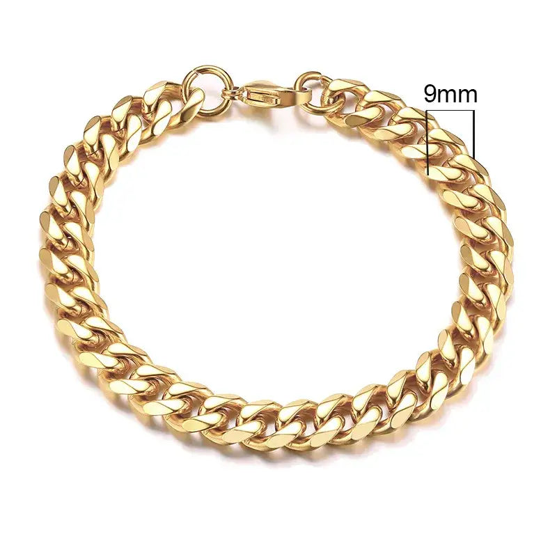 Stainless steel chain bracelet with round pattern design - 9mm gold / 18cm - necklace