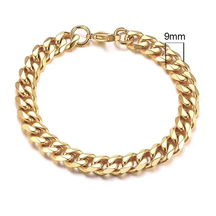 Stainless steel chain bracelet with round pattern design - 9mm gold / 18cm - necklace