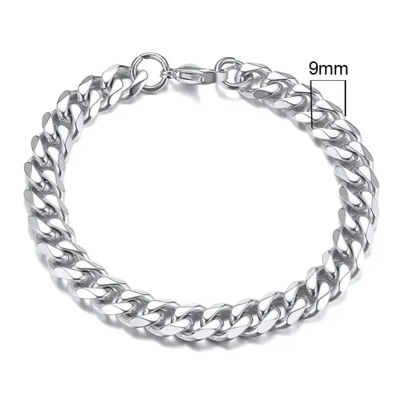 Stainless steel chain bracelet with round pattern design - 9mmsilver / 18cm - necklace