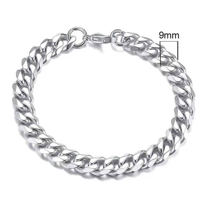 Stainless steel chain bracelet with round pattern design - 9mmsilver / 18cm - necklace