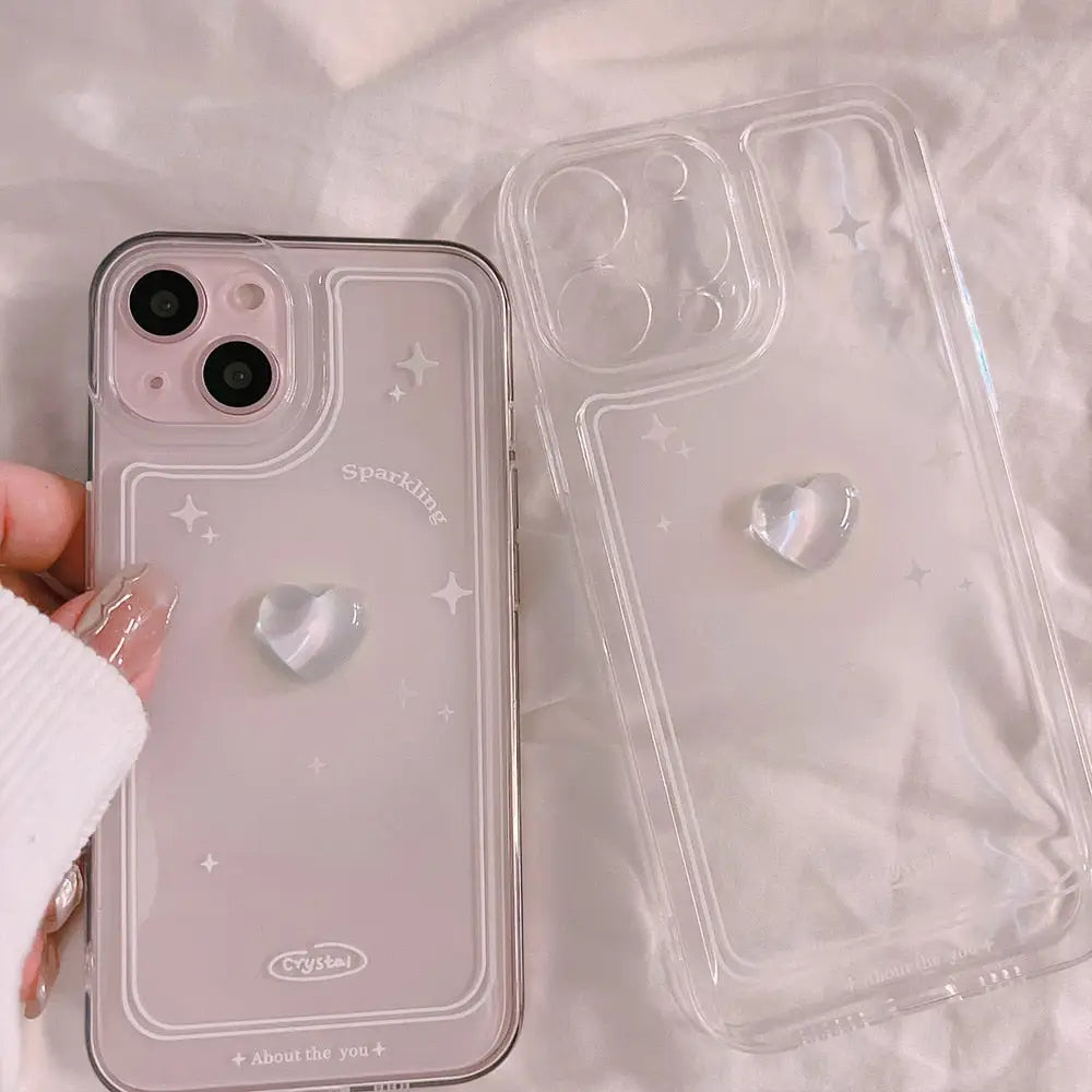 Clear silicone y2k iphone case with 3d heart design - cases