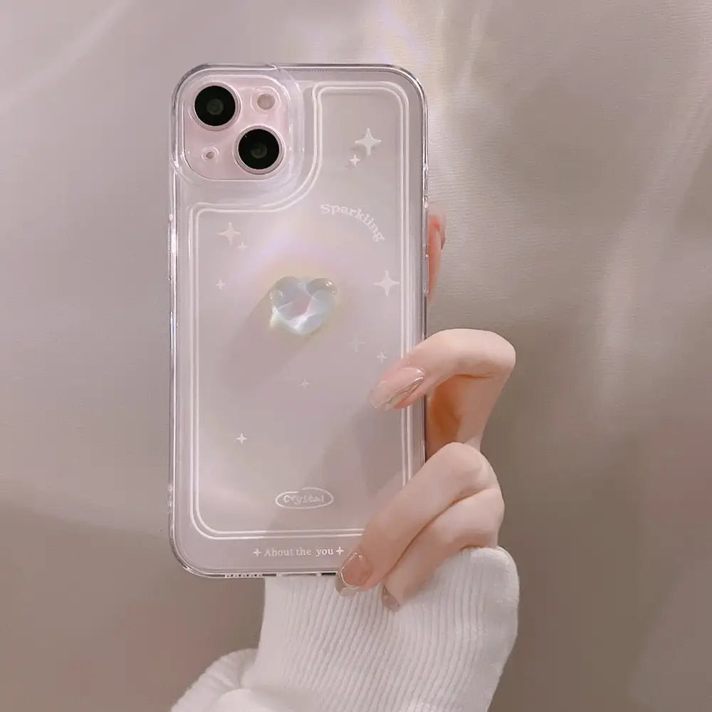 Clear silicone y2k iphone case with 3d heart design - cases