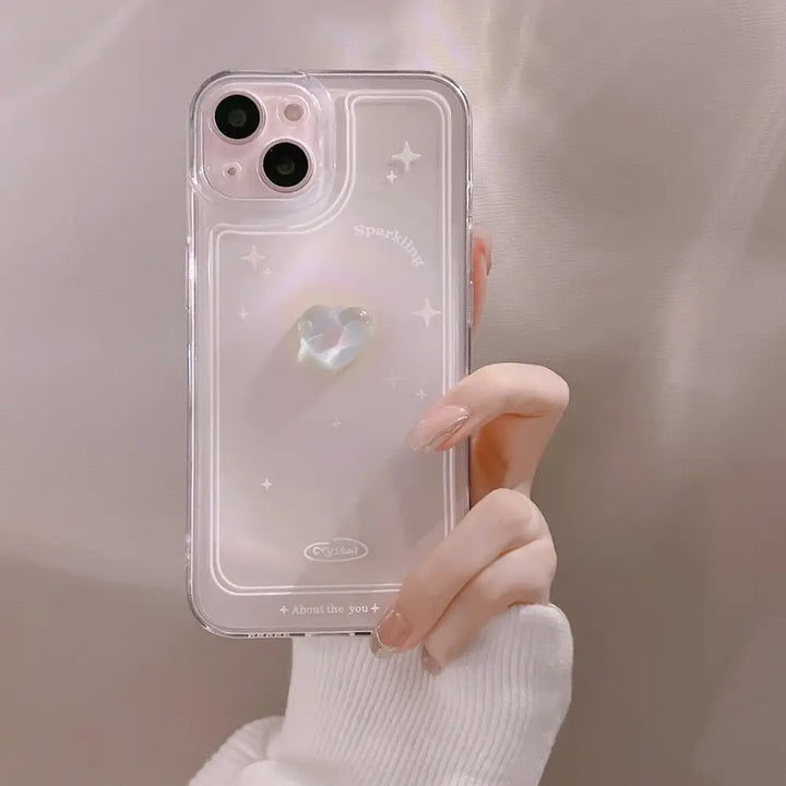 Clear silicone y2k iphone case with 3d heart design - cases