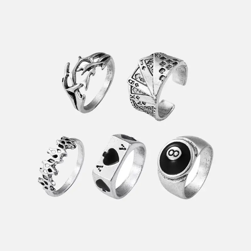 Y2k billiards casino rings set of 5 for enthusiasts and fashion lovers