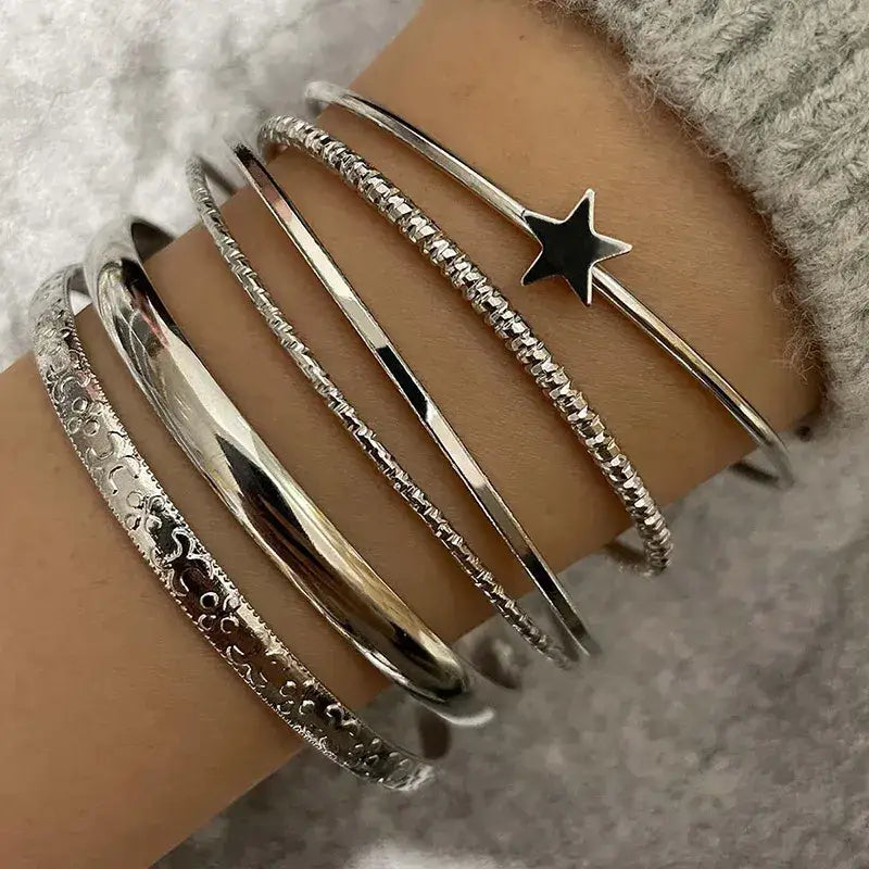 Galactic bracelets set in metallic zinc alloy with geometric motifs - silver - necklace