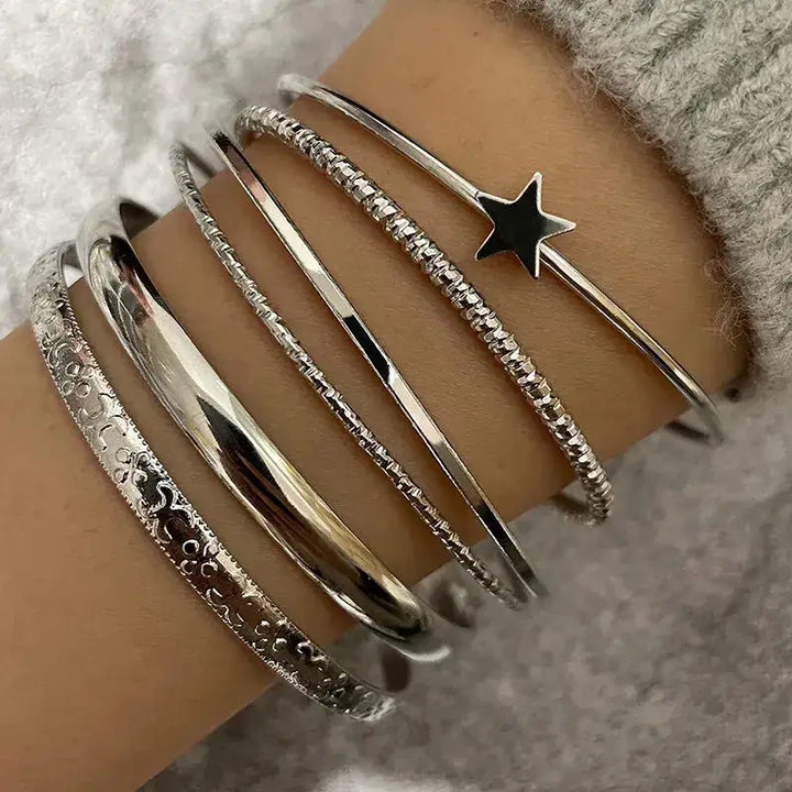 Galactic bracelets set in metallic zinc alloy with geometric motifs - silver - necklace