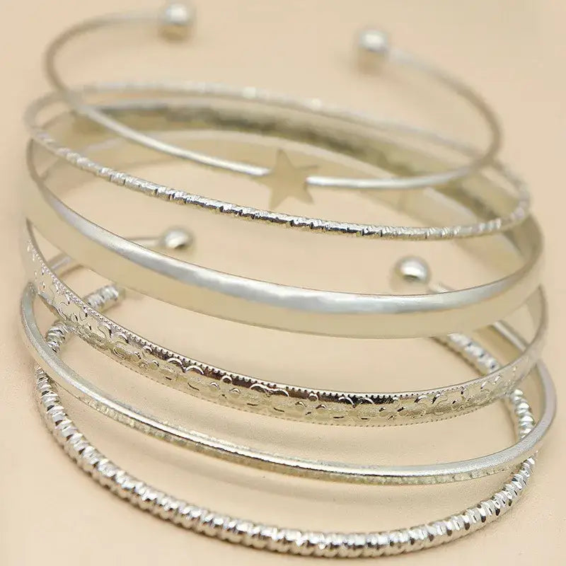 Galactic bracelets set in metallic zinc alloy with geometric motifs - silver - necklace
