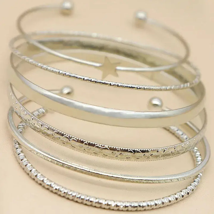 Galactic bracelets set in metallic zinc alloy with geometric motifs - silver - necklace