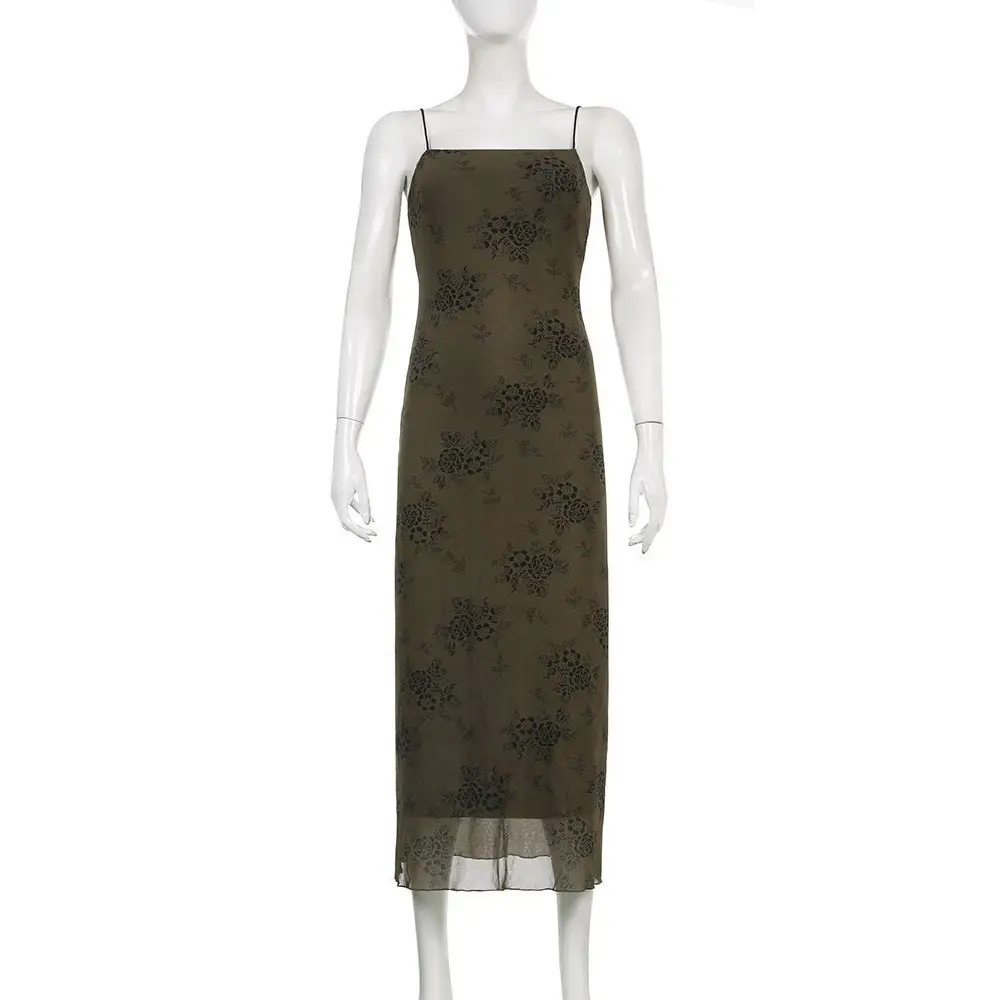 Dark floral pattern halter neck dress for spring and summer