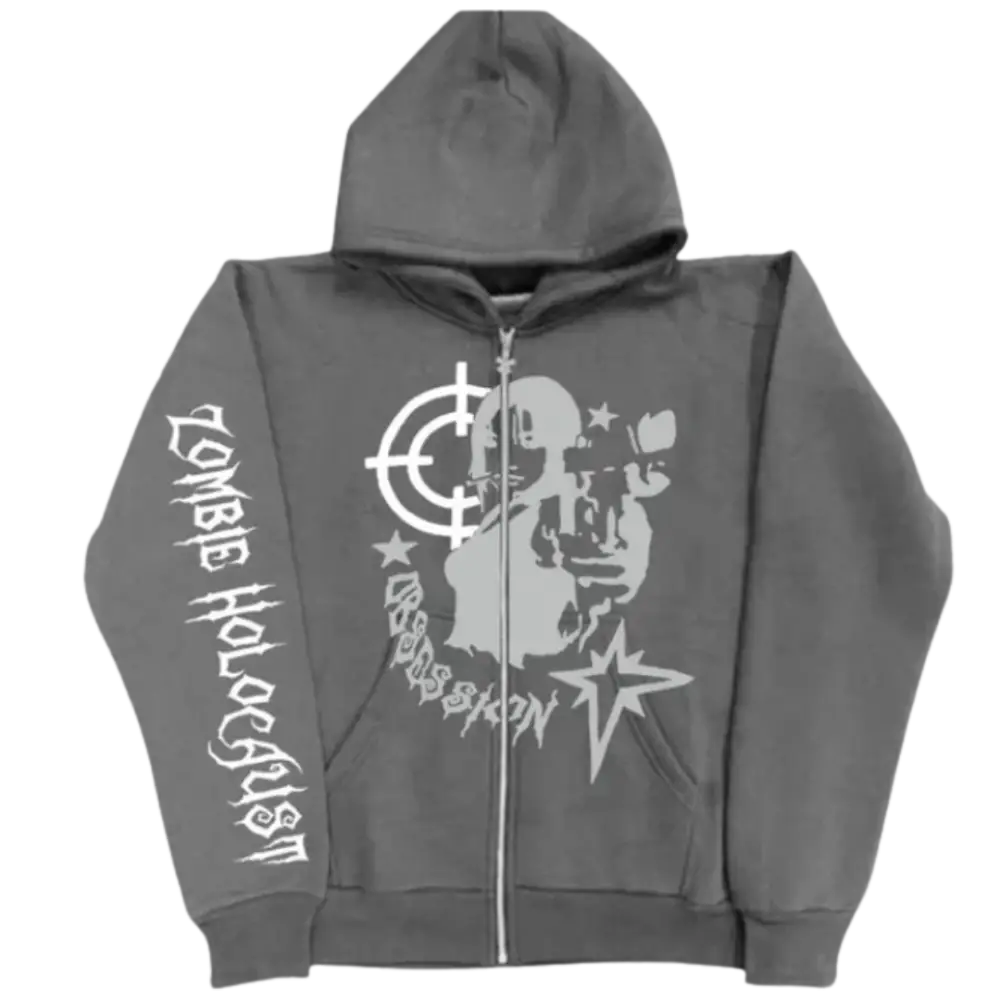 Aim zipper grey y2k apparel for urban fashion enthusiasts - m