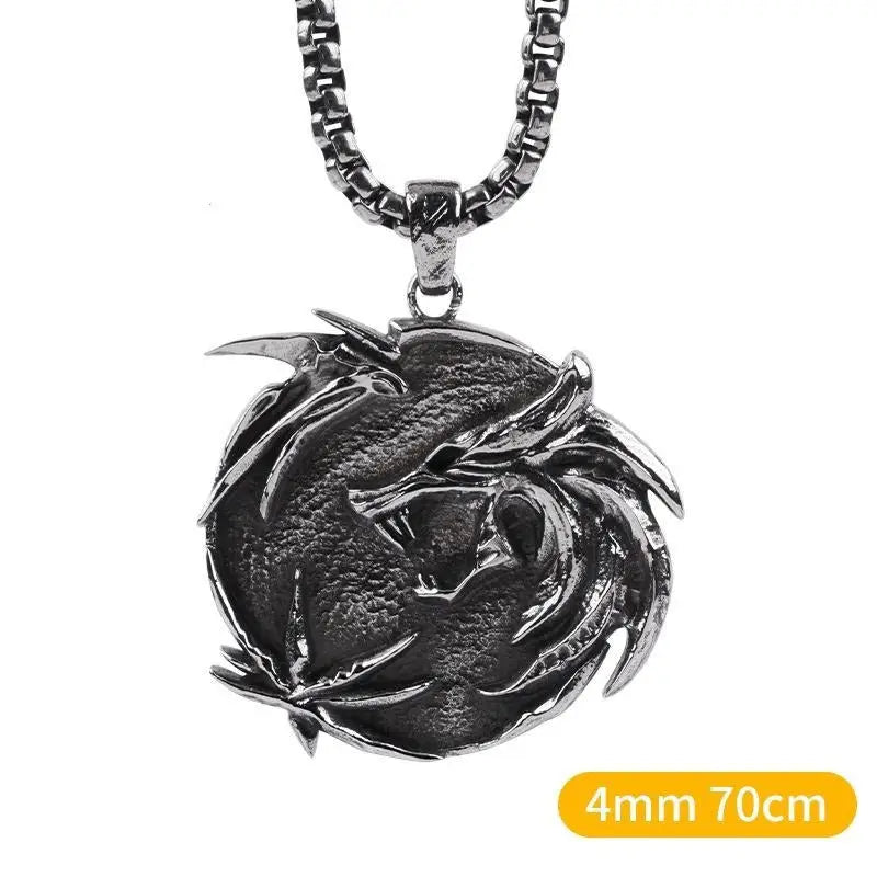 Y2k antique wolf necklace with intricate pendant design - 4mm70cm black silver ring chain - necklaces