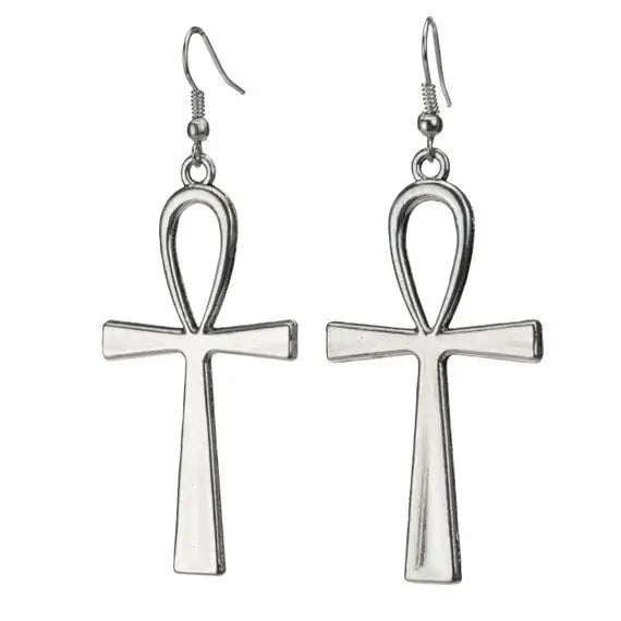 Egyptian ankh statement earrings in art deco y2k style - silver - earrings