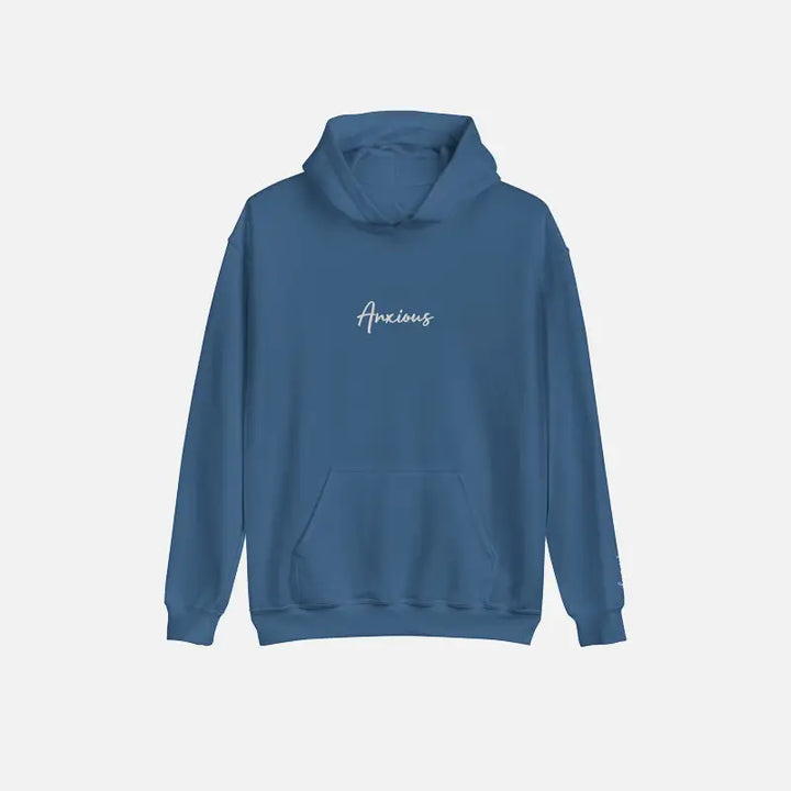 Y2k anxious hoodie for bold streetwear style and comfort - indigo blue / s - hoodies
