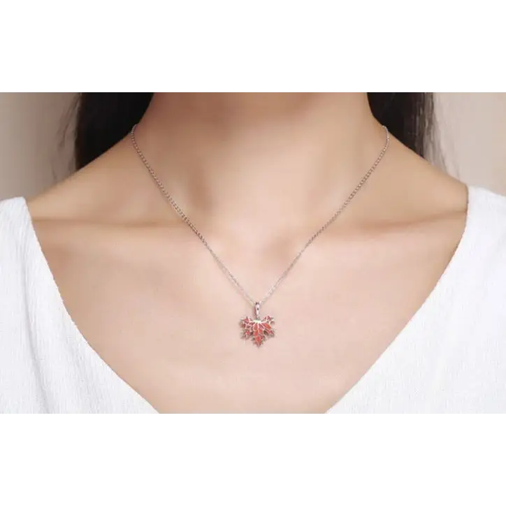 Sterling silver autumn maple pendant necklace for everyday wear - necklaces