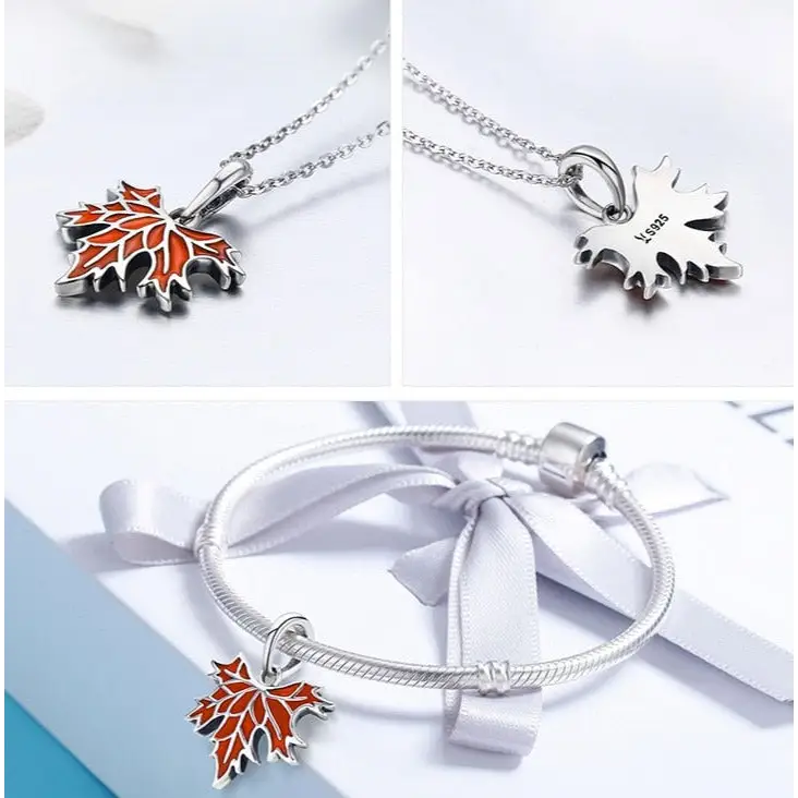 Sterling silver autumn maple pendant necklace for everyday wear - necklaces