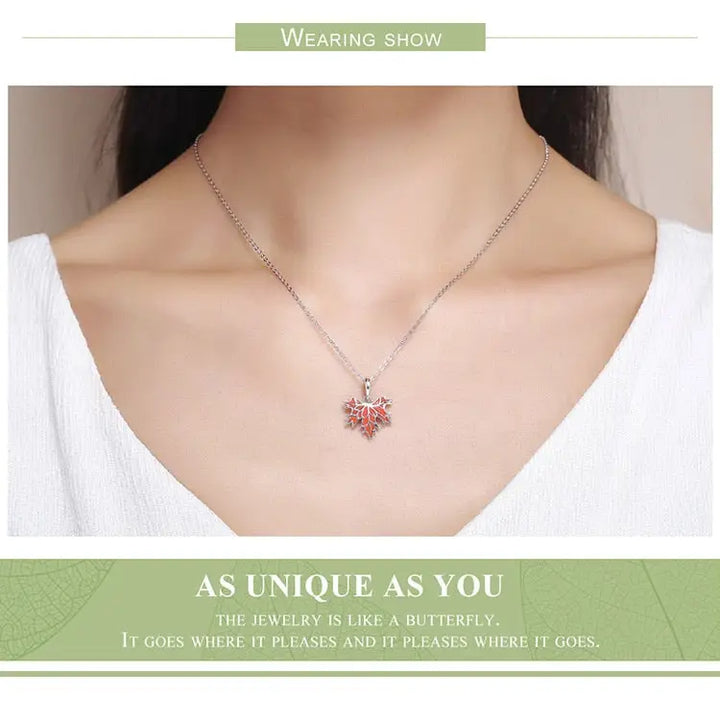 Sterling silver autumn maple pendant necklace for everyday wear - necklaces