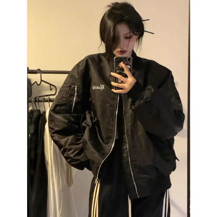 Stylish skeleton jacket with o-neck for y2k fashion enthusiasts - jackets