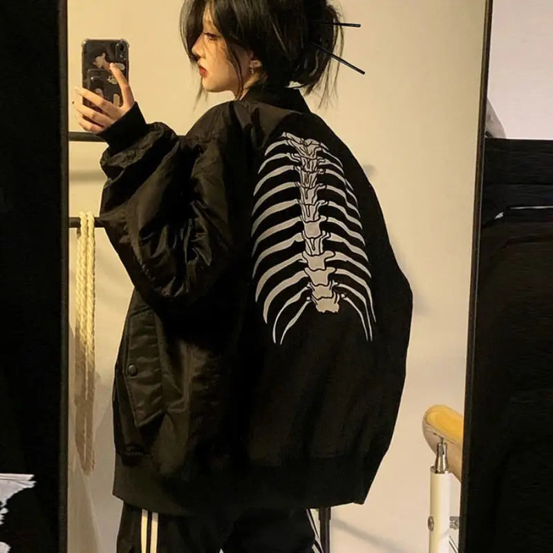 Stylish skeleton jacket with o-neck for y2k fashion enthusiasts - jackets