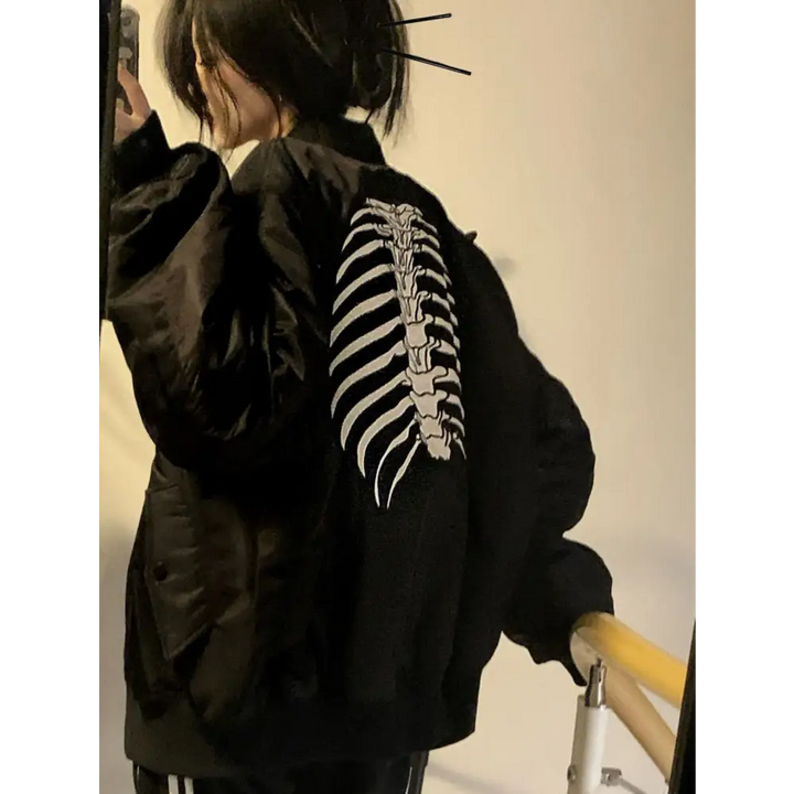 Stylish skeleton jacket with o-neck for y2k fashion enthusiasts - jackets